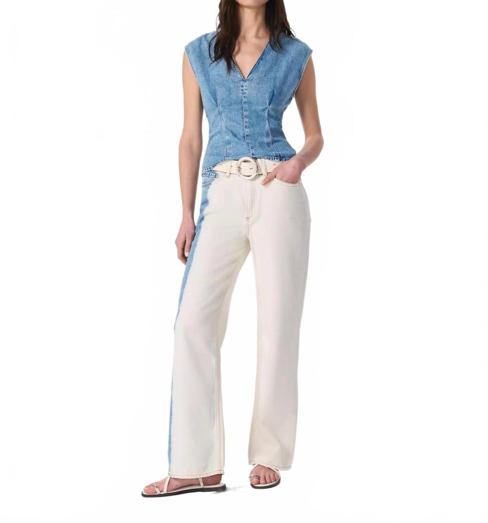 NEW RAG & BONE logan mid rise wide-leg jeans in bleach stripe